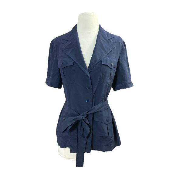 Stella McCartney Women’s Silk Button Up Shirt Sz 6 (40) blue Safari belted Italy - Picture 1 of 9